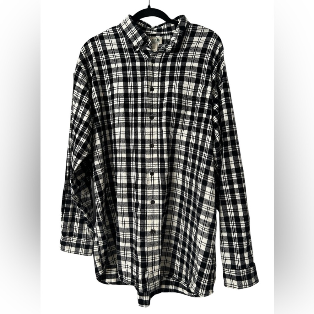 L.L. Bean Black and White Plaid Flannel Shirt Big &‎ Tall